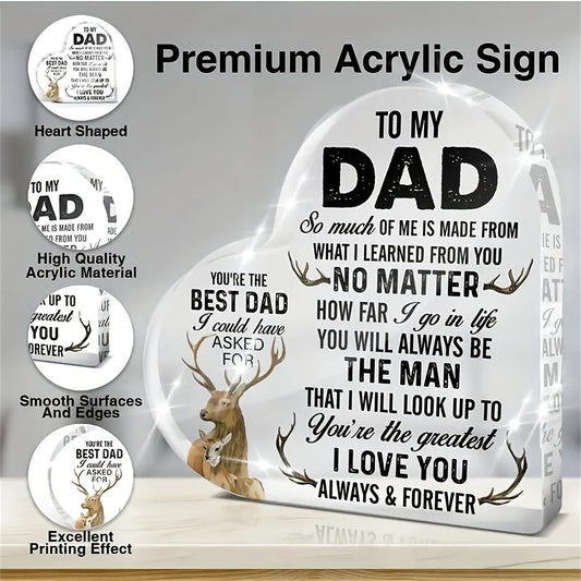 Herzförmiges Premium Acrylschild Vatertagsgeschenk – Dekorative Tischdeko für Männer, Inspirierendes Andenken für Papa