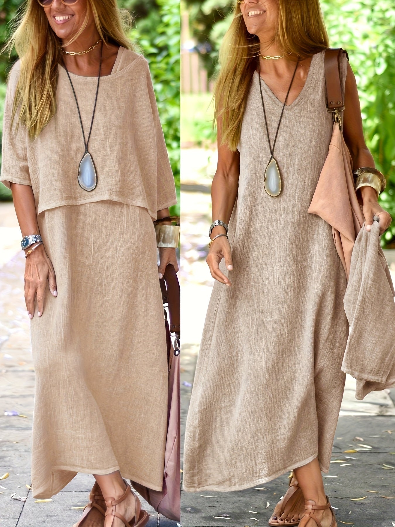 Damen Boho Maxikleid mit Oversize-Look und Halbarm – Lässiges Sommerkleid für Freizeit und Urlaub
