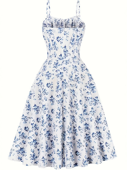 Damen Midikleid mit Blumenmuster und Bindeband – Eleganter Vintage-Stil für Alltag und besondere Anlässe