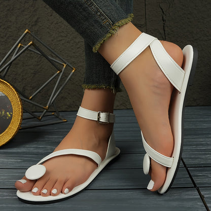 Damen Zehentrenner Sandalen mit asymmetrischem Design und Schnallenverschluss – Modernes Statement für Alltag und Urlaub