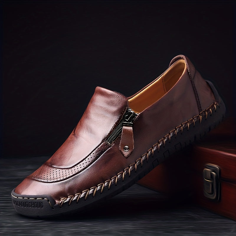 Herren Vintage Mokassin-Slipper mit Reißverschluss – Bequeme Freizeitschuhe für Alltag und Party