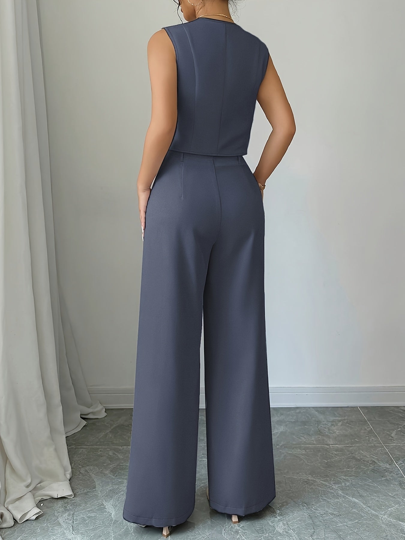 Damen Eleganter Zweiteiliger Anzug mit Weste und Weiten Hosen – Business & Freizeit