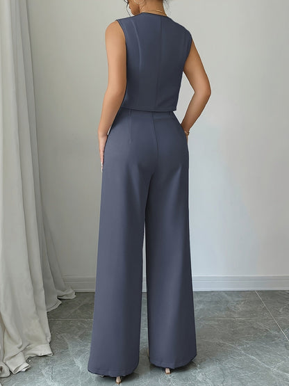 Damen Eleganter Zweiteiliger Anzug mit Weste und Weiten Hosen – Business & Freizeit