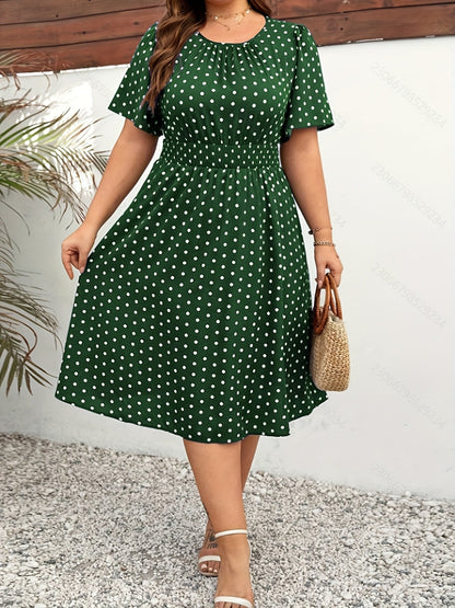Damen Polka Dot Midikleid Elegant Freizeit Ausgeh-Outfit