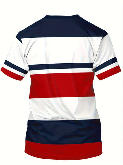 Herren T-Shirt im College-Style mit Blockstreifen und sportlichem Print – Perfekt für Freizeit und Alltag
