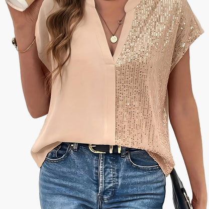 Damen Elegante Bluse mit Pailletten und V-Ausschnitt – Perfekt für Büro und Freizeit