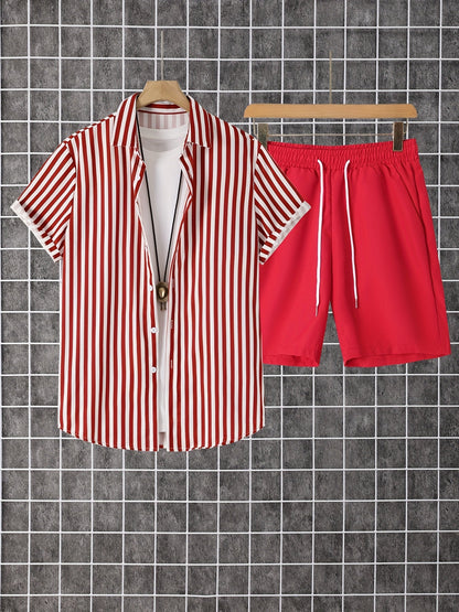 Herren Freizeit Set – Gestreiftes Hemd mit Shorts, Moderner Sommer-Look