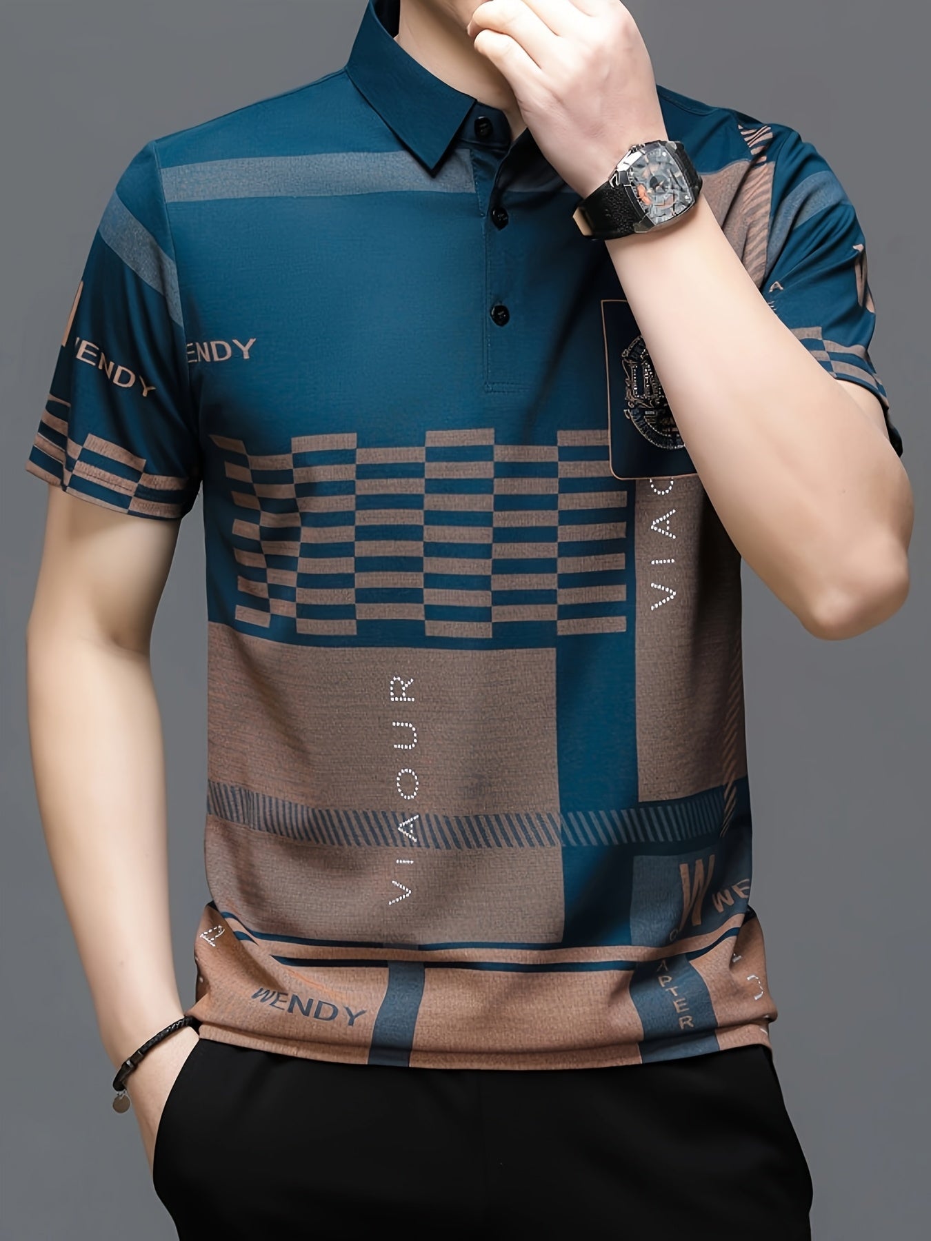 Herren Poloshirt mit modernem Grafikmuster und klassischem Kragen – Stilvolles Kurzarmshirt für Alltag und Freizeit
