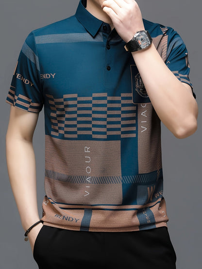 Herren Poloshirt mit modernem Grafikmuster und klassischem Kragen – Stilvolles Kurzarmshirt für Alltag und Freizeit