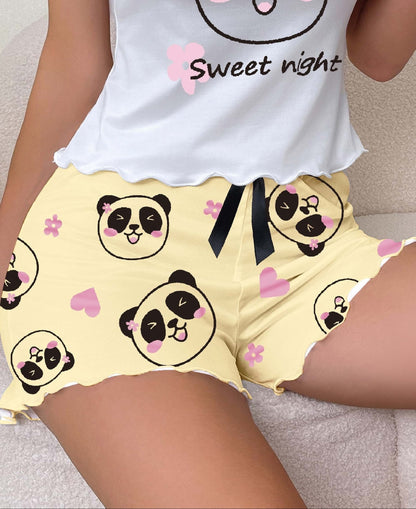 Damen Schlafshorts mit Panda-Motiv und Herzchen – Verspielte Pyjama-Shorts für gemütliche Nächte