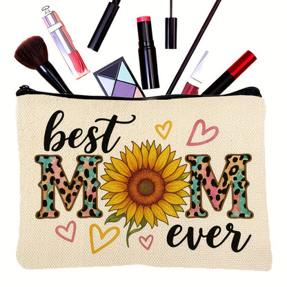 Best Mom Ever – Damen Kosmetiktasche mit Sonnenblume und Herz-Design, Geschenkidee zum Muttertag