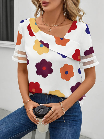 Damen Bluse mit Blumenmuster und Asymmetrischem Ausschnitt – Modisch und Alltagstauglich