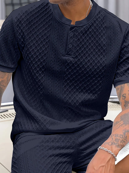 Herren Set mit Strukturmuster – Kurzarm Shirt und Shorts, Casual Sommer Outfit