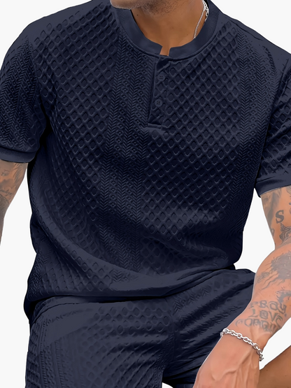Herren Set mit Strukturmuster – Kurzarm Shirt und Shorts, Casual Sommer Outfit