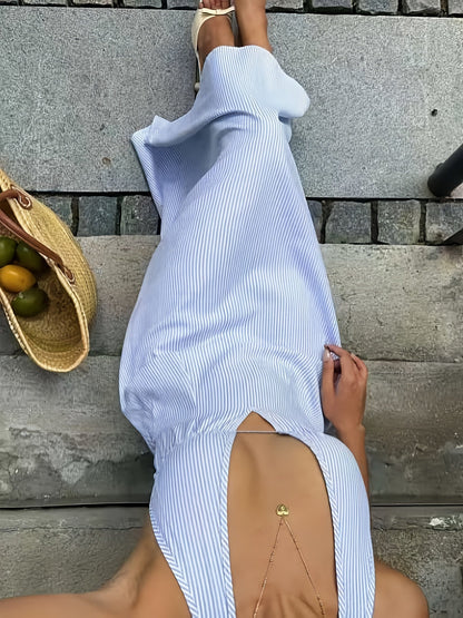 Damen Halterneck Maxikleid mit Streifen für Sommer und Urlaub