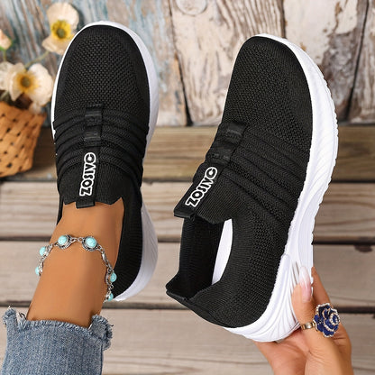 Damen Slip-On Sneakers Freizeit Bequeme Low-Top Schuhe mit Streifen-Design