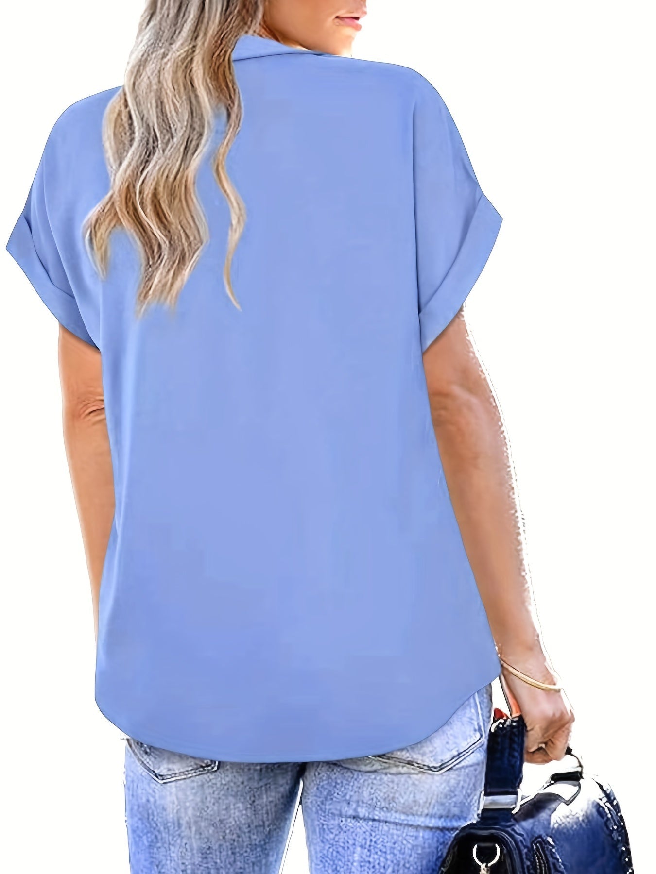 Damen Blusenshirt mit V-Ausschnitt und kurzen Ärmeln – Elegantes Freizeit-Top für Alltag und Büro