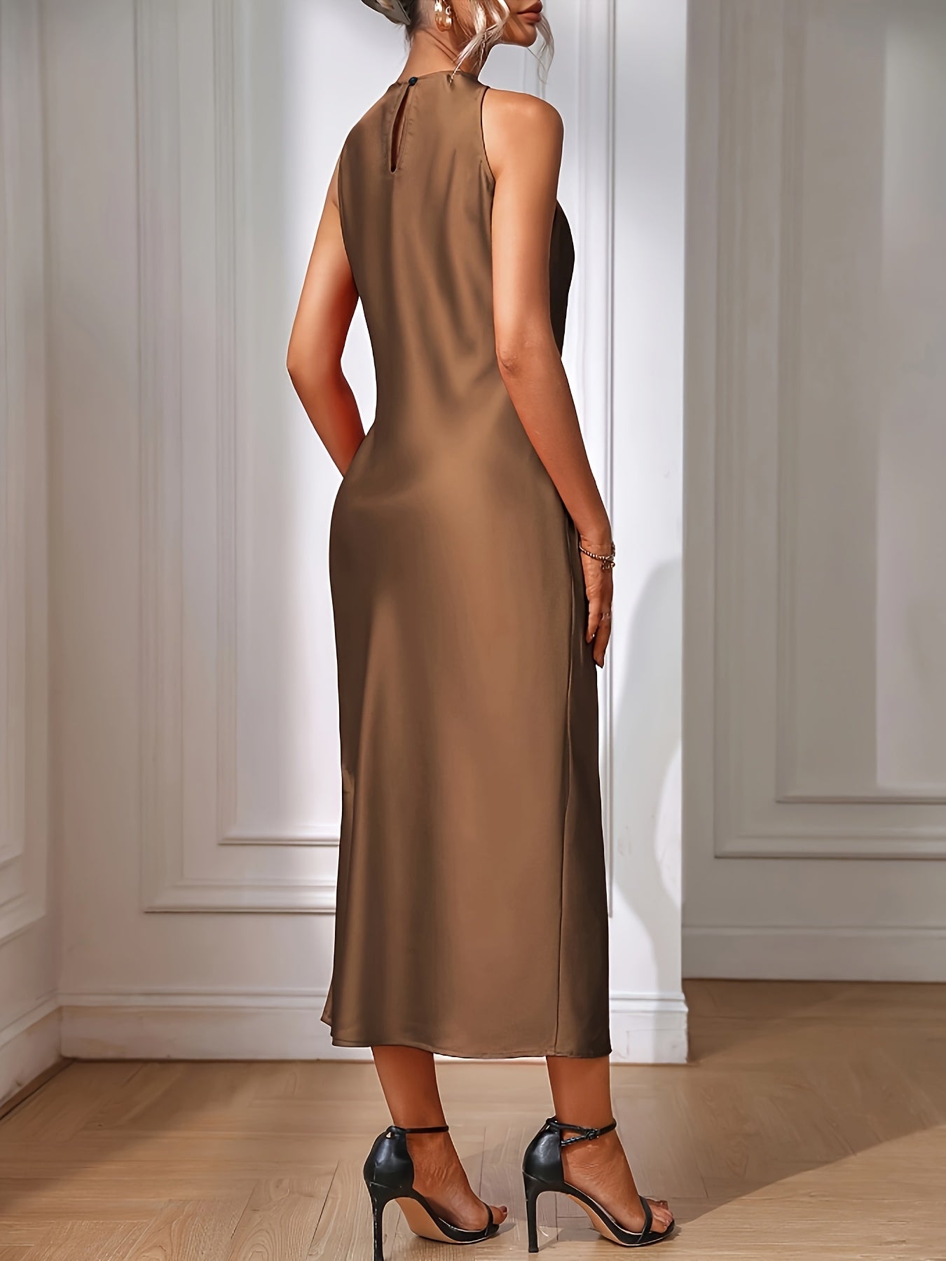 Damen Elegantes Midi-Abendkleid mit hohem Halsausschnitt – Perfekt für festliche Anlässe