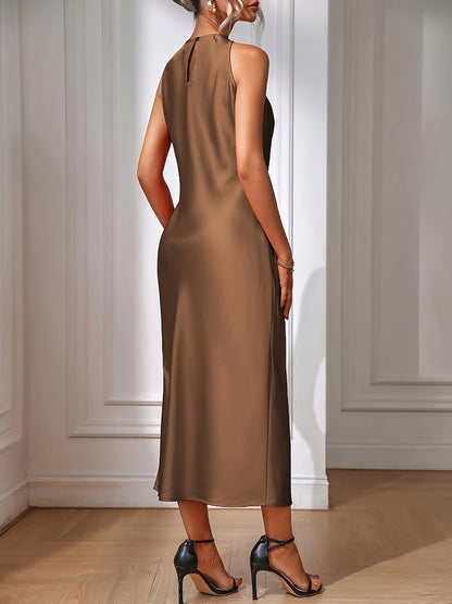 Damen Elegantes Midi-Abendkleid mit hohem Halsausschnitt – Perfekt für festliche Anlässe