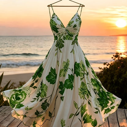 Damen Maxi Kleid mit Blumenmuster und schwingendem Rock – Eleganter Boho Stil für besondere Anlässe