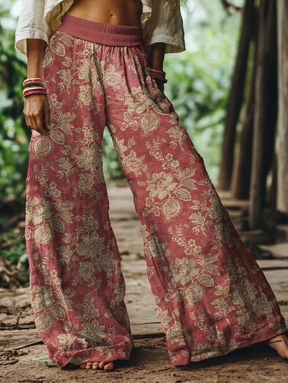 Damen Weite Freizeithose mit Blumenmuster – Boho Stil, Ideal für Frühling und Sommer