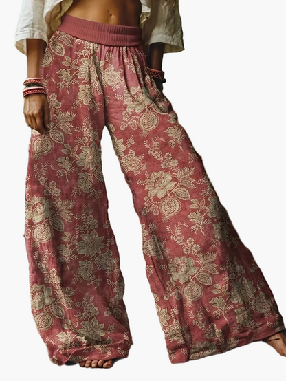 Damen Weite Freizeithose mit Blumenmuster – Boho Stil, Ideal für Frühling und Sommer