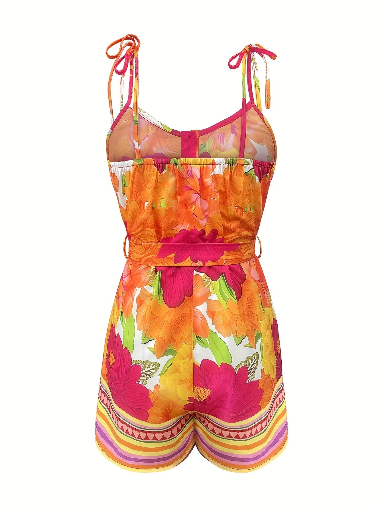 Damen Sommer Jumpsuit mit Gürtel – Eleganter Einteiler mit buntem Vogel-Print für Freizeit und Urlaub
