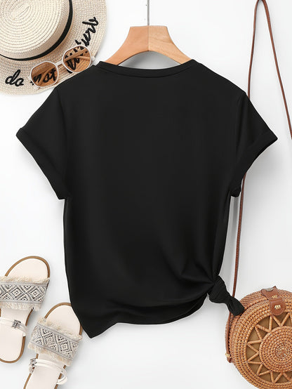 Damen T-Shirt mit Glitzer-Herz-Print – Modisches Freizeitshirt mit funkelndem Design