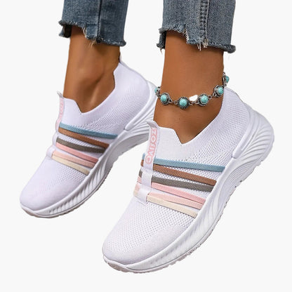Damen Slip-On Sneakers Freizeit Bequeme Low-Top Schuhe mit Streifen-Design