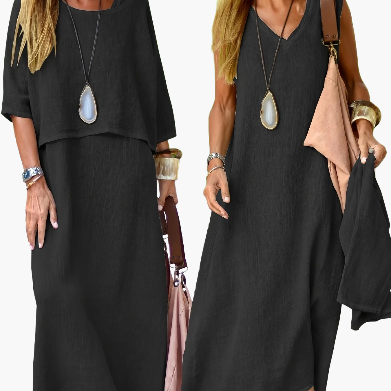 Damen Boho Maxikleid mit Oversize-Look und Halbarm – Lässiges Sommerkleid für Freizeit und Urlaub