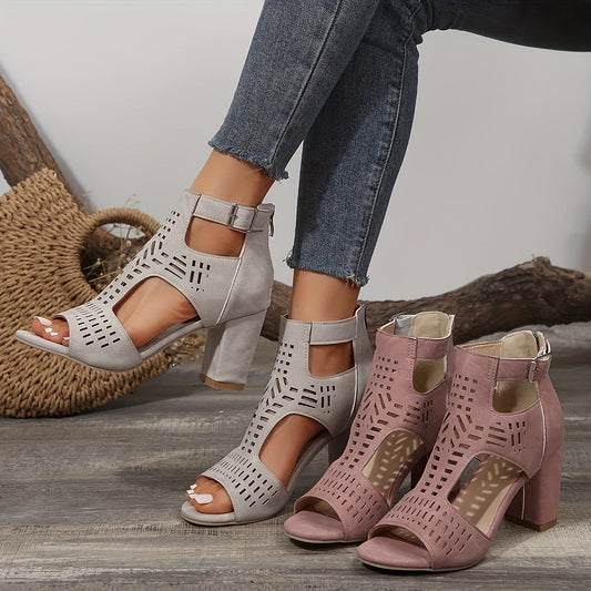 Damen Sandaletten mit Blockabsatz und Cut-Out Design – Modische High Heels für Alltag und besondere Anlässe