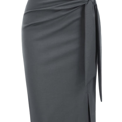 Damen Eleganter Bleistiftrock mit Schleife und Schlitz – Perfekt für Büro & besondere Anlässe