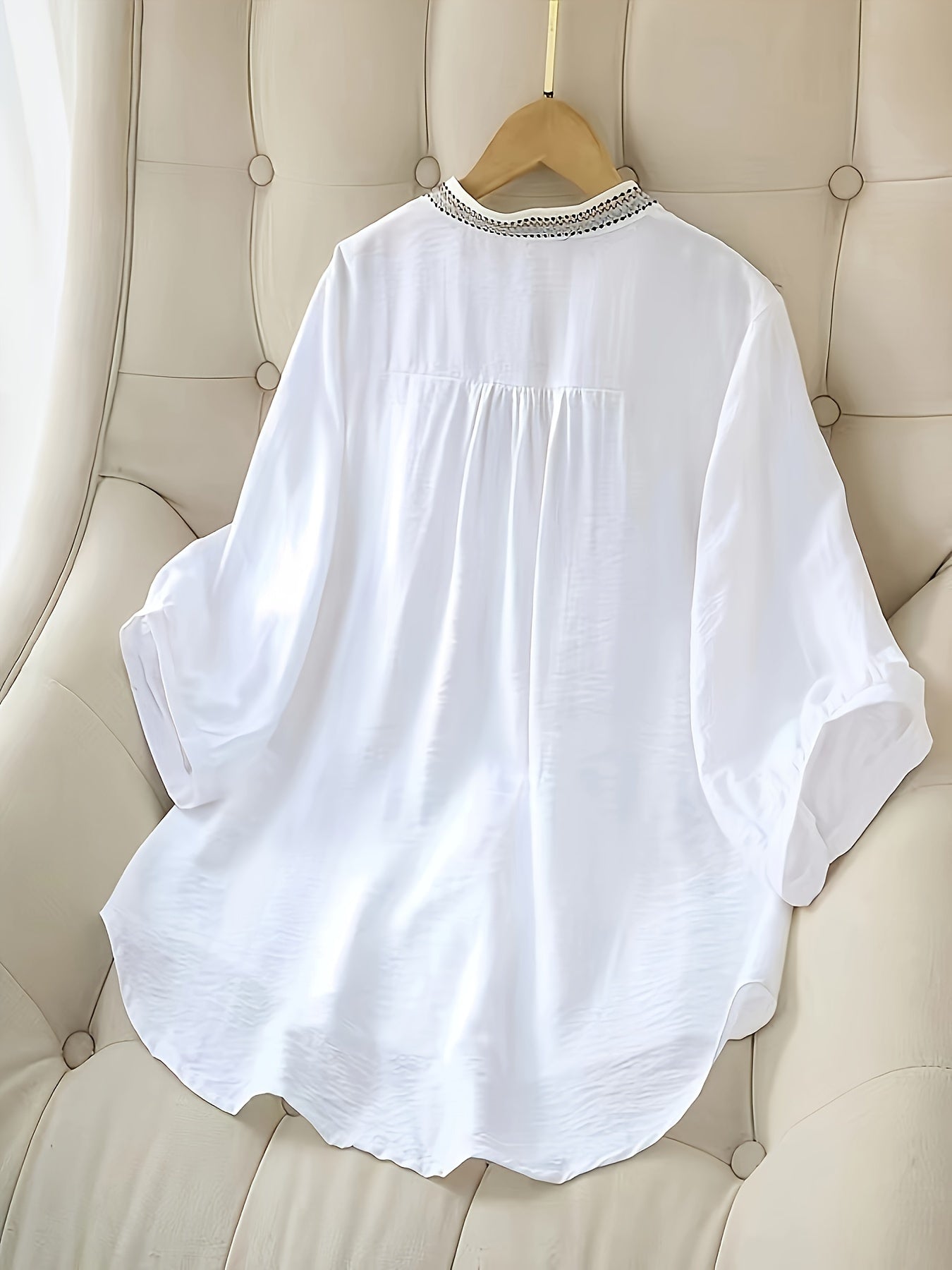 Damen Bluse Elegant Bestickt mit 3/4-Ärmeln für Freizeit und Büro