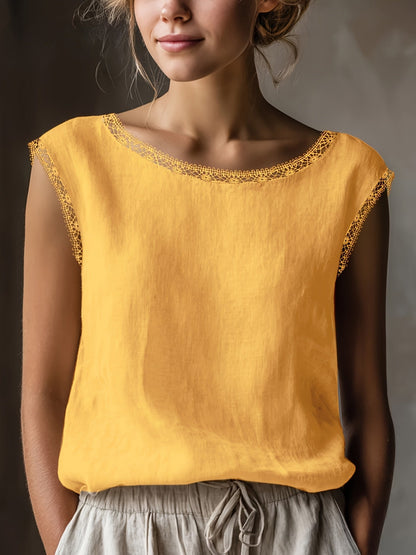 Damen Bluse ärmellos mit Spitzenbesatz, eleganter Freizeit-Look