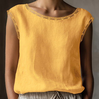 Damen Bluse ärmellos mit Spitzenbesatz, eleganter Freizeit-Look