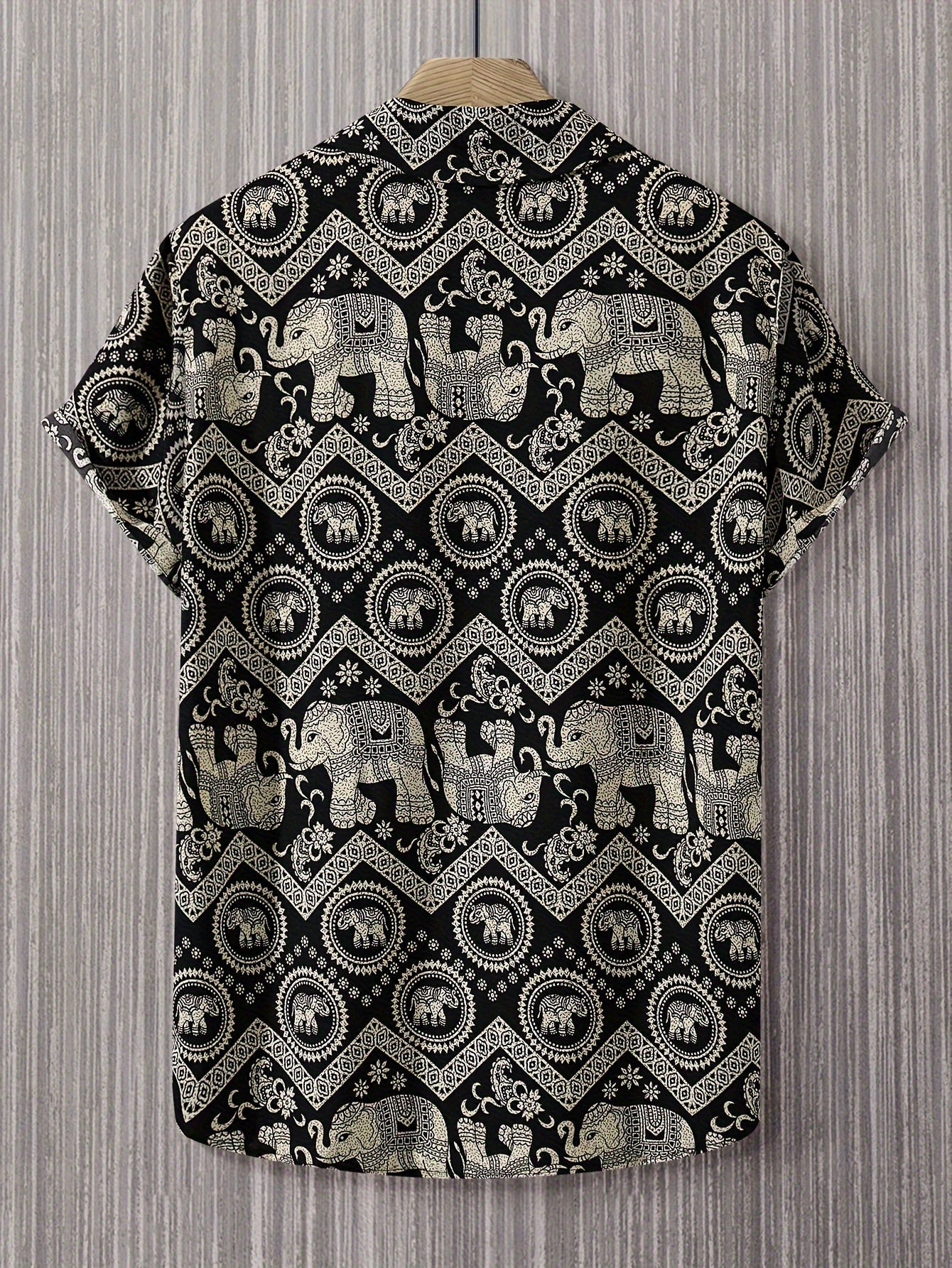 Herren Resort Hemd mit Elefanten- und Mandala-Muster, Kurzarm, Freizeit Stil