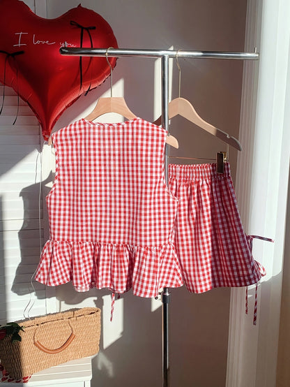 Damen Zweiteiliges Set mit Streifen, Schleifen und Volant – Elegantes Sommer Outfit