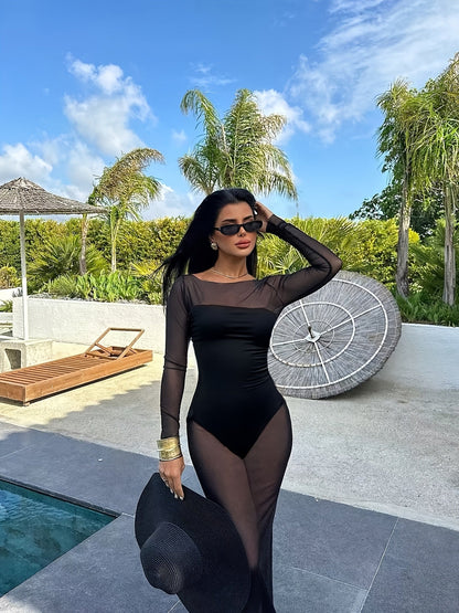 Damen Maxikleid mit transparentem Überwurf – Elegantes Stil-Statement für Urlaub & Pool