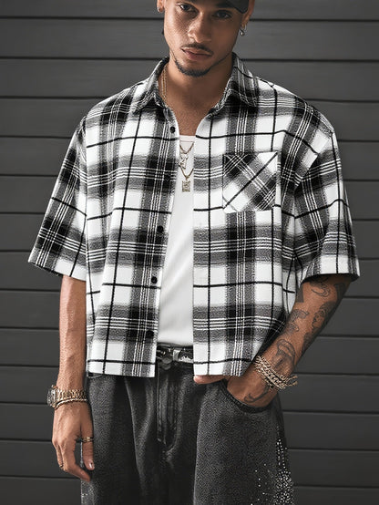 Herren Kurzarm Hemd Kariert Relaxed Fit Streetstyle