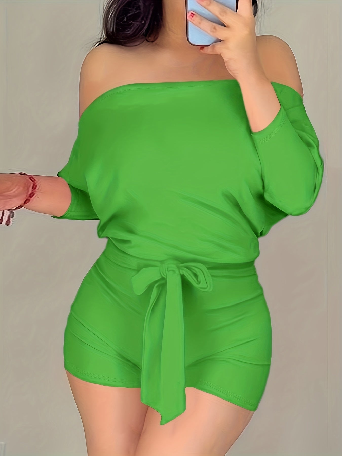 Damen Off-Shoulder Jumpsuit Freizeit Sommer Einteiler mit Gürtel