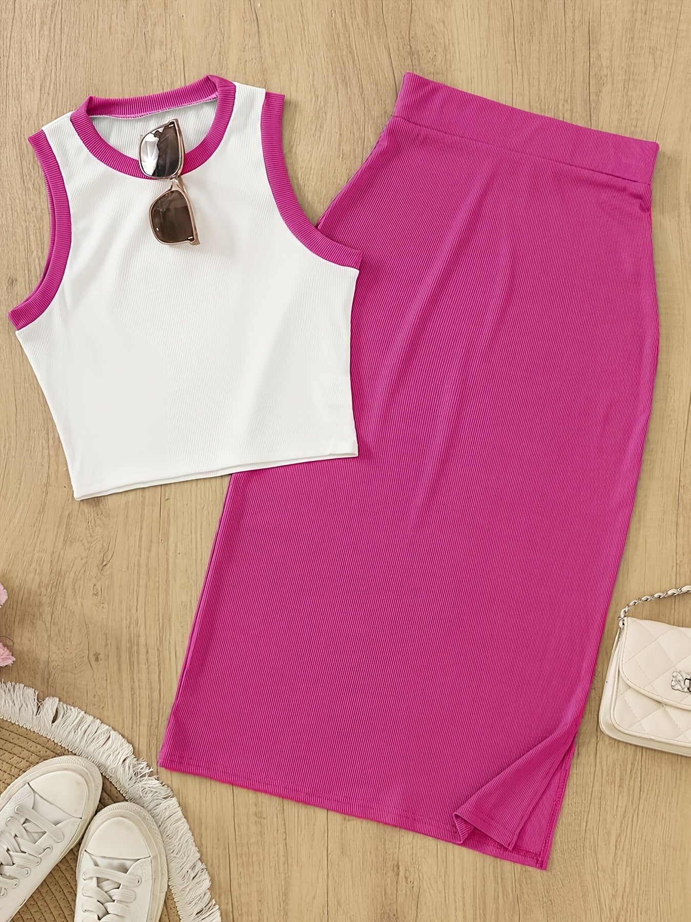 Damen Elegantes 2-teiliges Set – Ärmelloses Top und Rock, Perfekt für Alltag und Büro