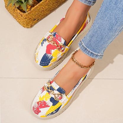 Damen Slip-On Loafer im modischen Fransen-Design mit goldener Kette – Bequeme Freizeitschuhe für den Alltag