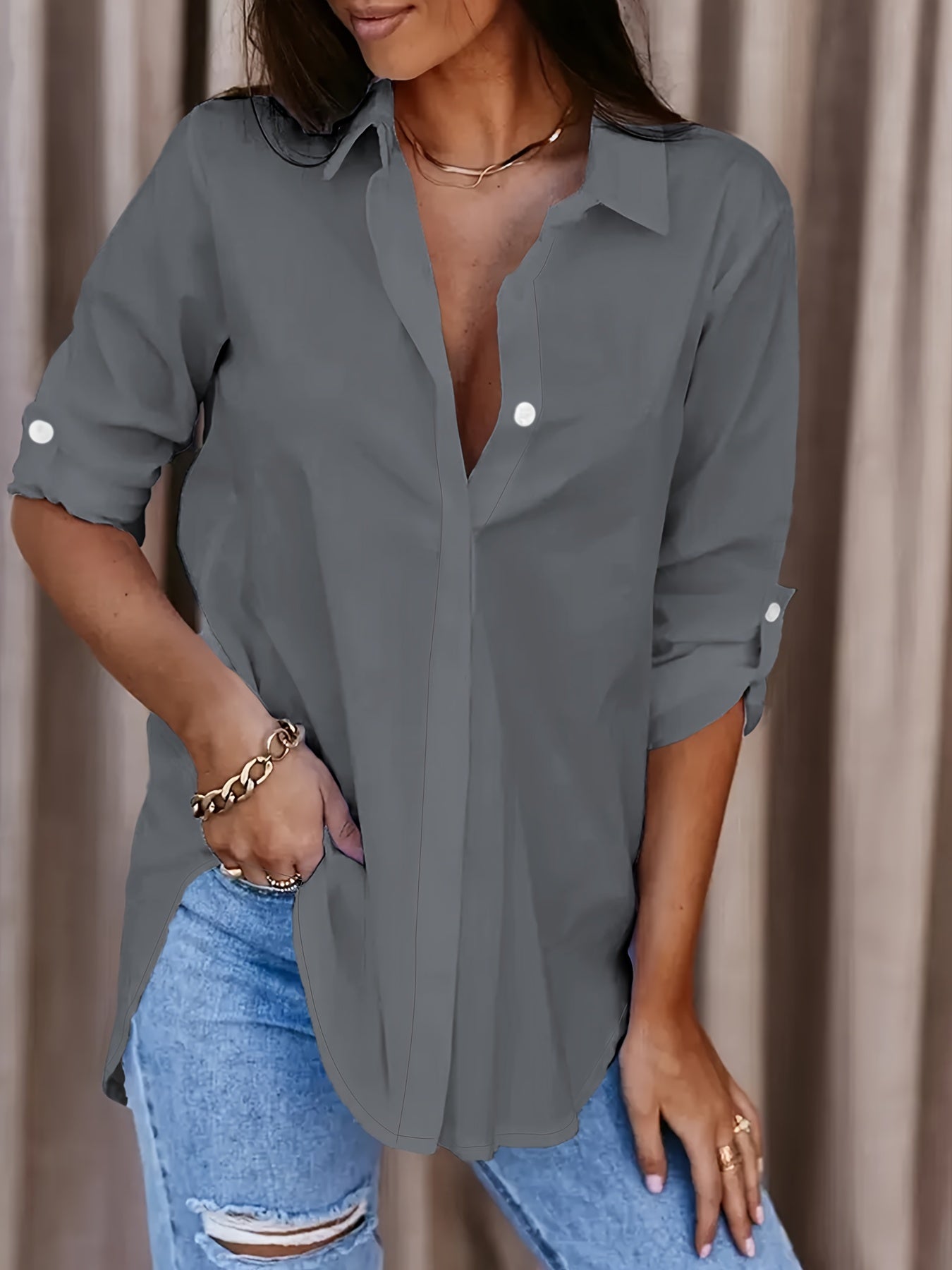 Damen Langarm Oversize Bluse – Lässige Hemdbluse für Alltag, Büro & Freizeit