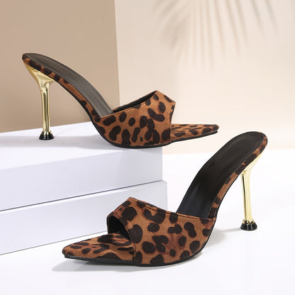 Damen High Heel Stiletto Mules mit Animal-Print – Elegante spitze Pantoletten für besondere Anlässe