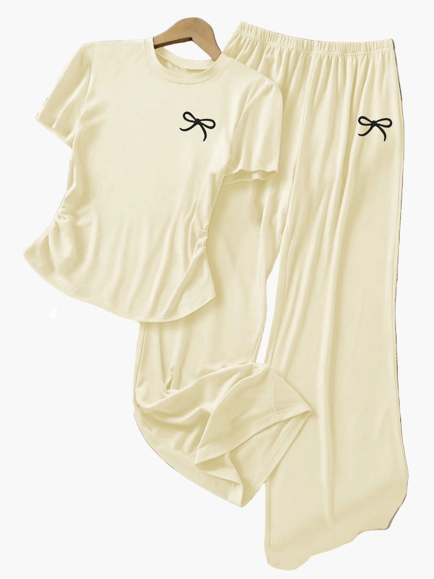 Damen Zweiteiler Set mit Schleifen-Detail – Freizeit & Loungewear Outfit