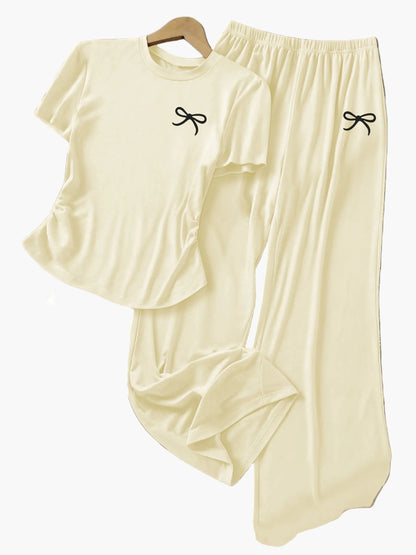 Damen Zweiteiler Set mit Schleifen-Detail – Freizeit & Loungewear Outfit