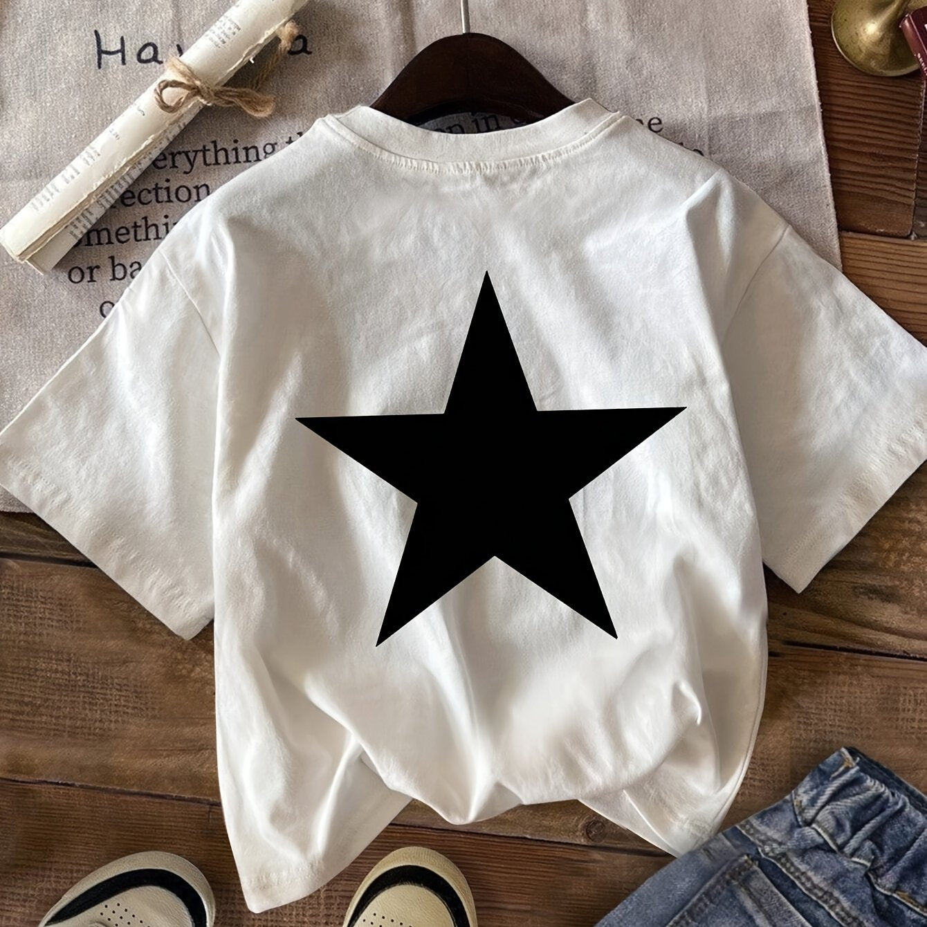 Damen T-Shirt mit großem Stern Print – Lässiger Streetstyle für Alltag & Freizeit