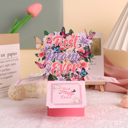 Pop-up Grußkarte zum Muttertag – Best Mom Ever – 3D Blumenstrauß Dekor für Frauen