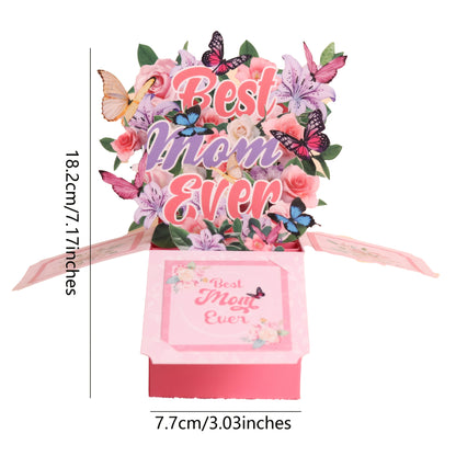 Pop-up Grußkarte zum Muttertag – Best Mom Ever – 3D Blumenstrauß Dekor für Frauen