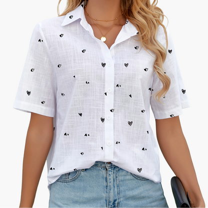 Damen Sommerbluse im Casual-Style mit Herzmuster – Perfekt für Alltag und Urlaub